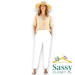 MISSLOOK Cream Cotton Pull On Pants M EUC Smocked Elastic Waist